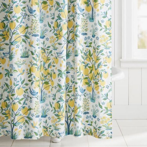 POTTERY BARN *72" x 72"* Capri Lemon Tree Organic Shower Curtain - Picture 1 of 6
